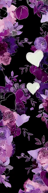 Free purple bookmark featuring purple hearts and flowers